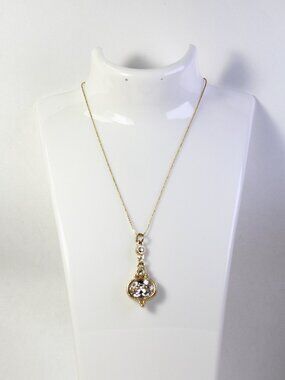14 Gold Plated Pendane with Cubic Zirconia Necklace